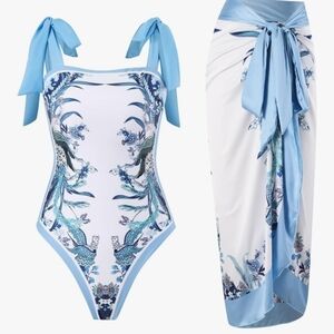Amazon Blue and White Women Swim One Piece